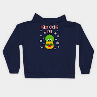 Merry Cactus Y'all - Cute Cactus In Christmas Holly Pot Kids Hoodie